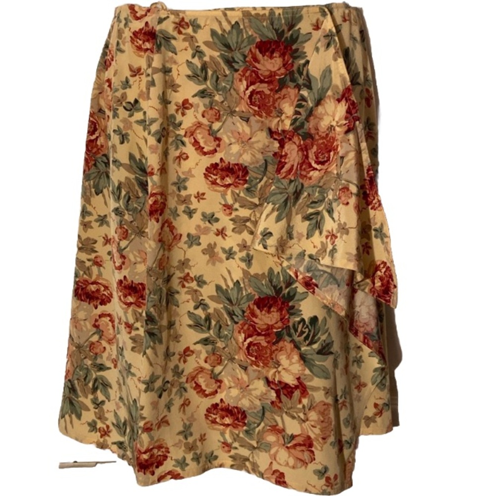 Ralph Lauren Multicolor Silk Roses Wrap Skirt sz 8